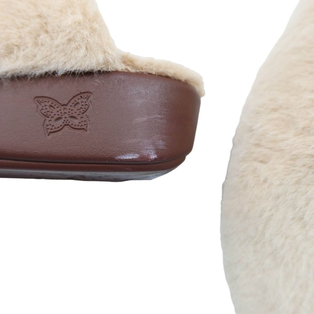 ALEGRIA Cream Faux Fur Scuff Clog Style Rubber Sole Slippers Size 9 - Picture 11 of 11